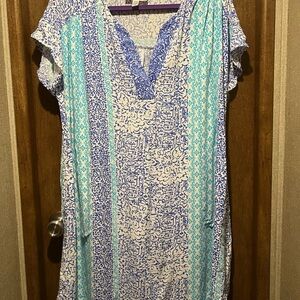 Blue and White Patterned Women's casual Dress